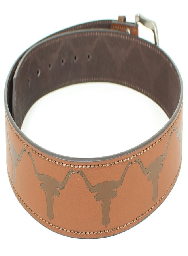 BC Belts حزام من جلد ثور لونغ هورن من بي سي بيلتس مع مشبك معدني بعرض 1.5 بوصة مزود بأزرار كبس - قرن ثور غربي (بني - مقاس كبير) - Image 3